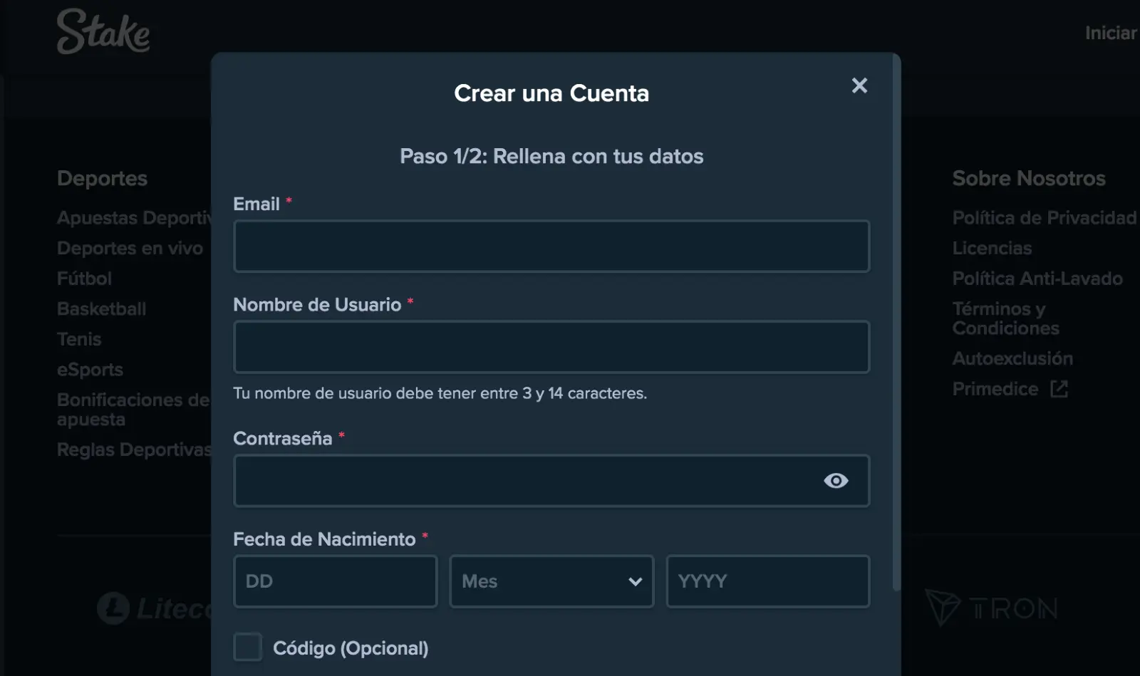 Registro en Stake Casino Registro Stake