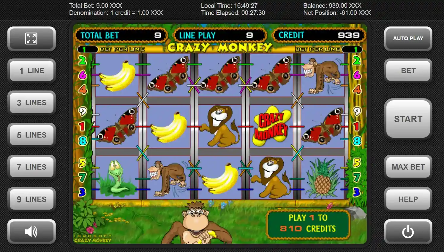 Tablero de Crazy Monkey slot Crazy monkey tablero